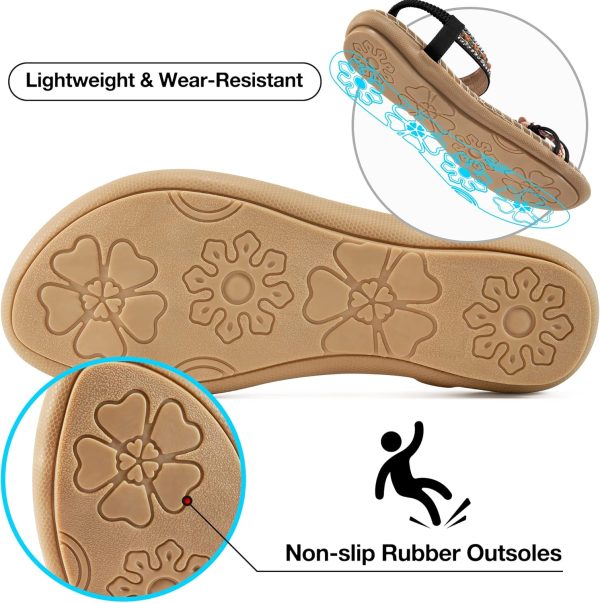 Womens Sandals Flats Shoes: Comfortable Bohemian Beaded Dressy Summer Flat Casual Ankle Strap Elastic Slip on Beach Sandal - Image 4