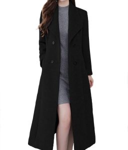 Women's Chic Shawl Collar Work Double Breasted Maxi Long Wool Pea Coat