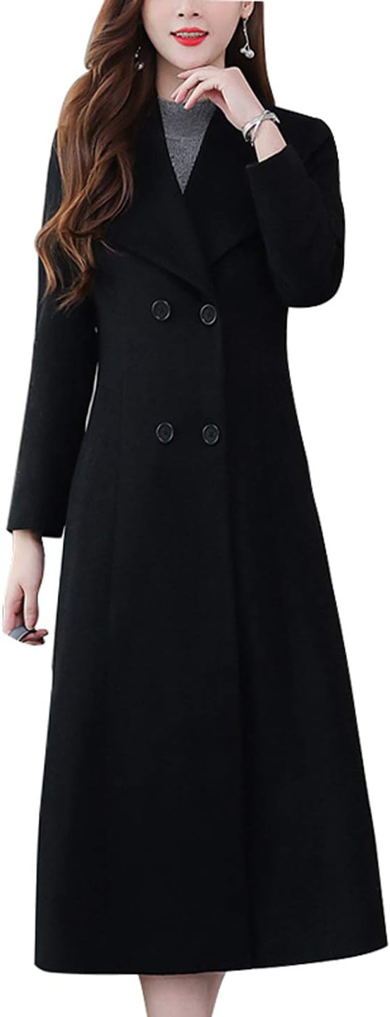 Women's Chic Shawl Collar Work Double Breasted Maxi Long Wool Pea Coat - Image 2