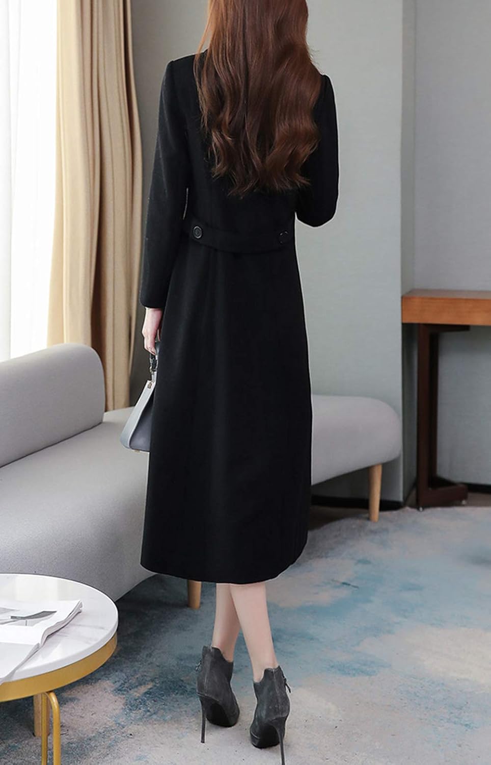 Women's Chic Shawl Collar Work Double Breasted Maxi Long Wool Pea Coat - Image 3
