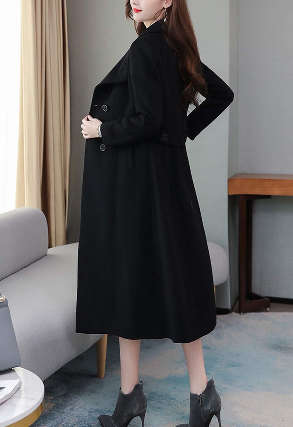 Women's Chic Shawl Collar Work Double Breasted Maxi Long Wool Pea Coat - Image 5
