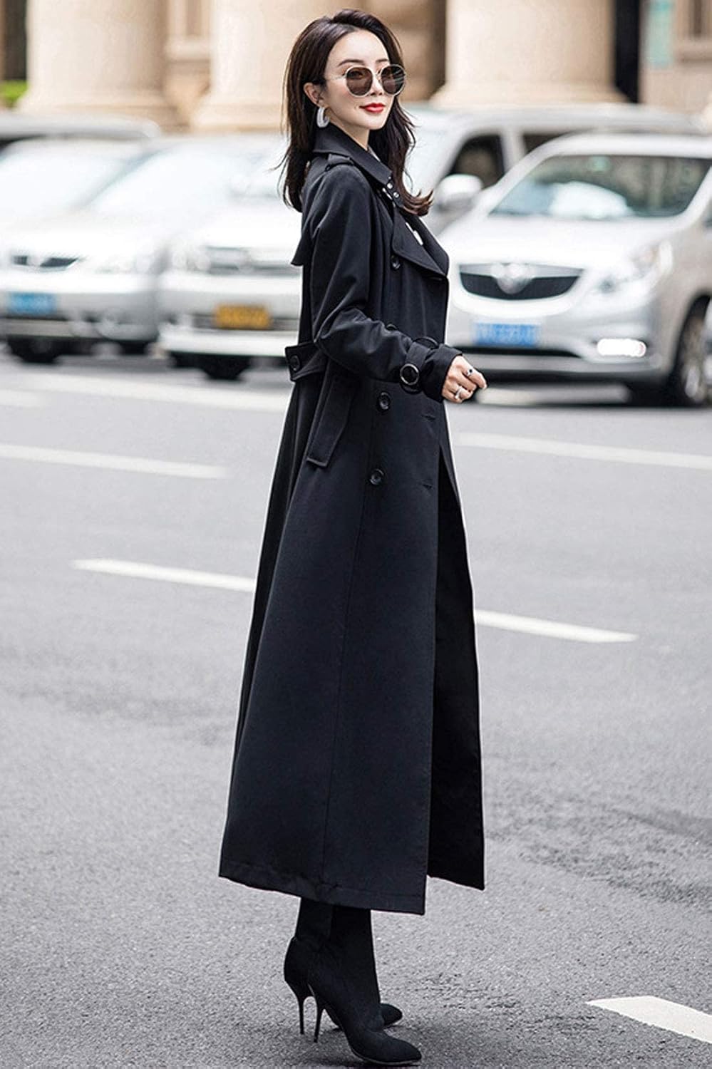 Women's Double Breasted Duster Trench Coat Slim Full Length Maxi Long Overcoat - Image 3