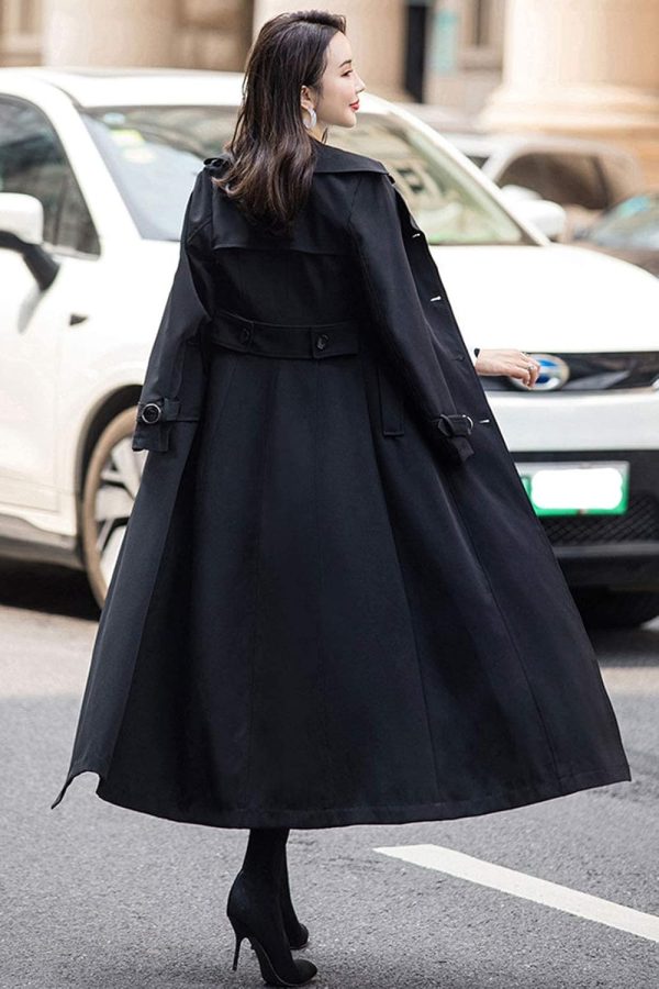 Women's Double Breasted Duster Trench Coat Slim Full Length Maxi Long Overcoat - Image 4