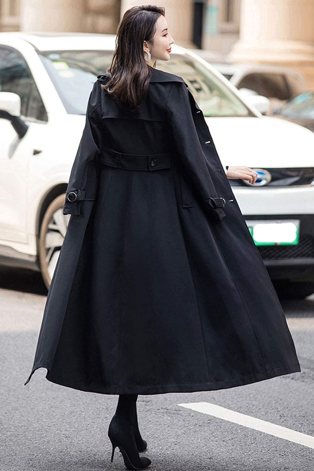 Women's Double Breasted Duster Trench Coat Slim Full Length Maxi Long Overcoat - Image 4
