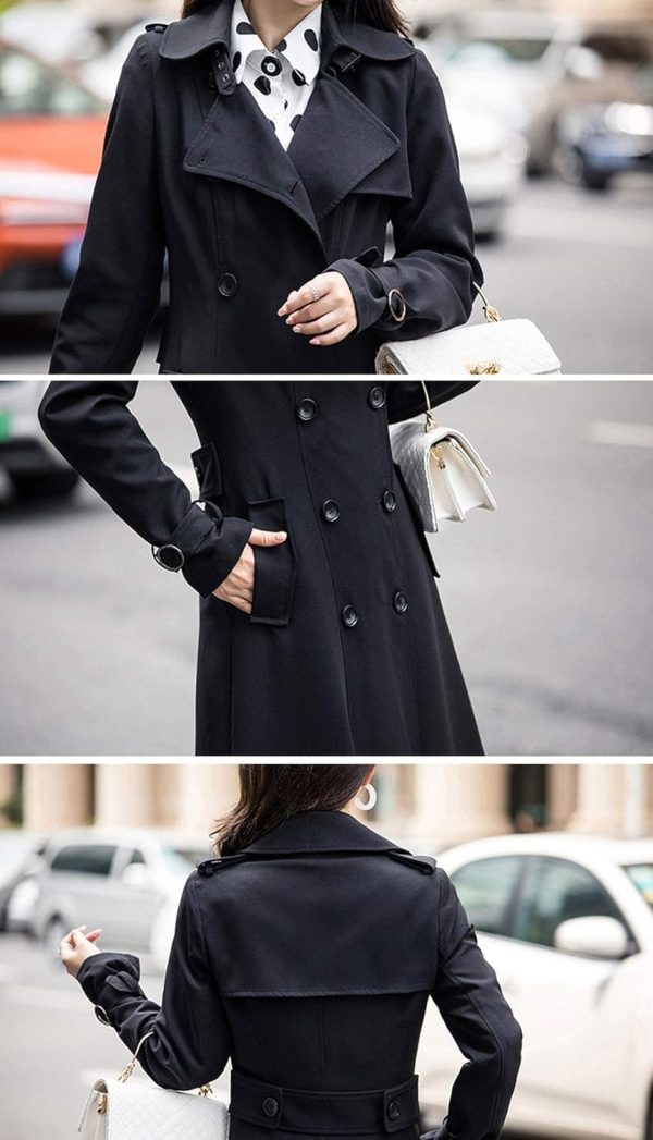 Women's Double Breasted Duster Trench Coat Slim Full Length Maxi Long Overcoat - Image 5