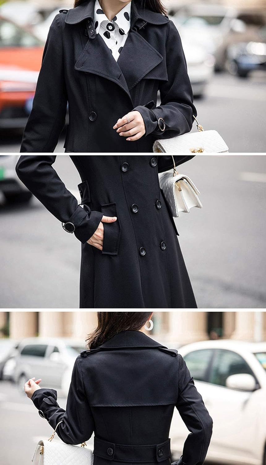 Women's Double Breasted Duster Trench Coat Slim Full Length Maxi Long Overcoat - Image 5