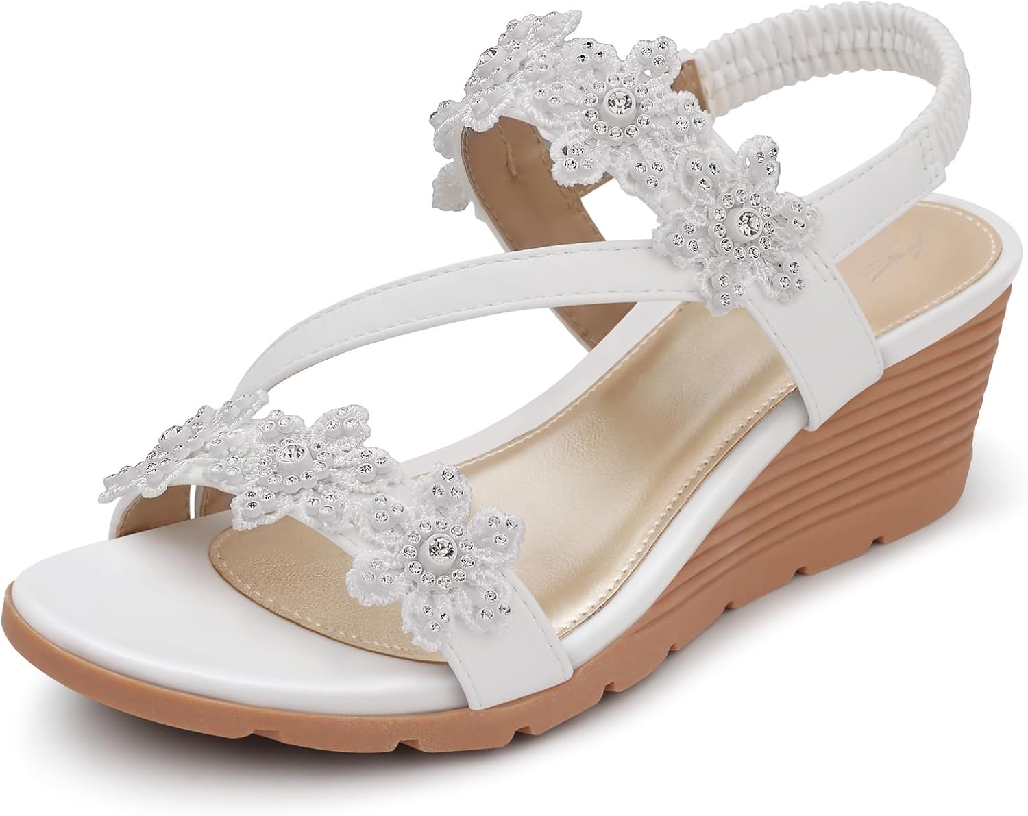 Wedge Sandals for Women Dressy: Summer Open Toe Low Platform Wedges Sandals Elastic Ankle Strap Flower Comfortable Casual Shoes