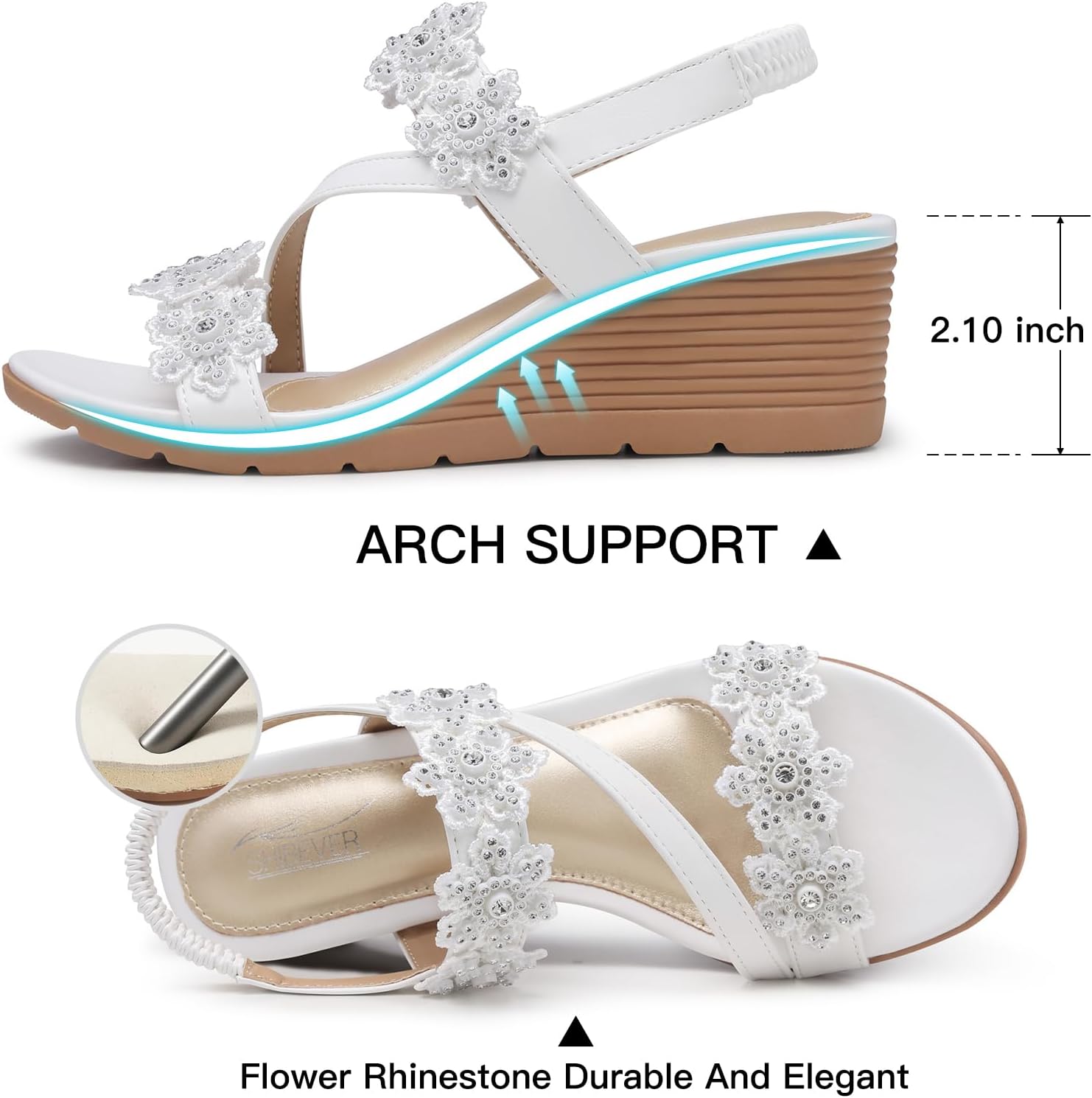Wedge Sandals for Women Dressy: Summer Open Toe Low Platform Wedges Sandals Elastic Ankle Strap Flower Comfortable Casual Shoes - Image 4