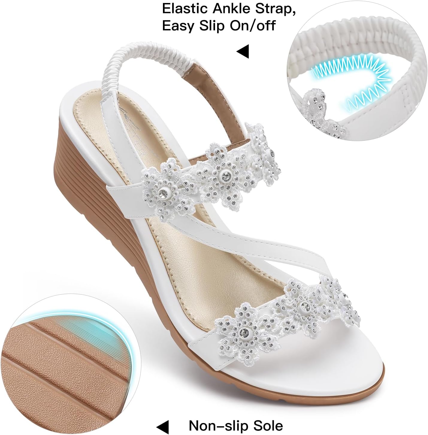 Wedge Sandals for Women Dressy: Summer Open Toe Low Platform Wedges Sandals Elastic Ankle Strap Flower Comfortable Casual Shoes - Image 5