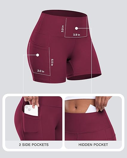 CHRLEISURE Womens Biker Yoga Shorts with Pockets: High Waisted Tummy Control Spandex Workout Athletic Gym Shorts 4 Packs - Image 2