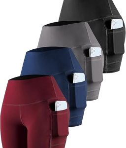 CHRLEISURE Womens Biker Yoga Shorts with Pockets: High Waisted Tummy Control Spandex Workout Athletic Gym Shorts 4 Packs